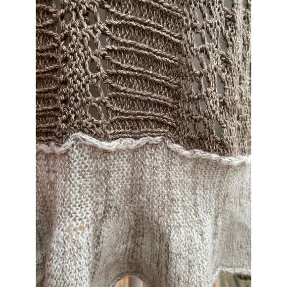 Free People Boho Open Knit Peplum Hem Sweater Tunic Brown Beige Taupe Size S - Picture 10 of 12